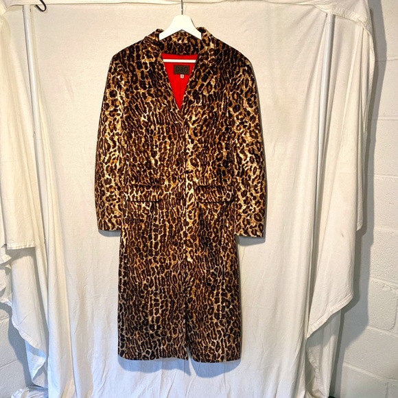 VINTAGE DOLCE & CABBANA Leopard Velvet Trench Coat with Red Quilted Lining. - Picture 1 of 6